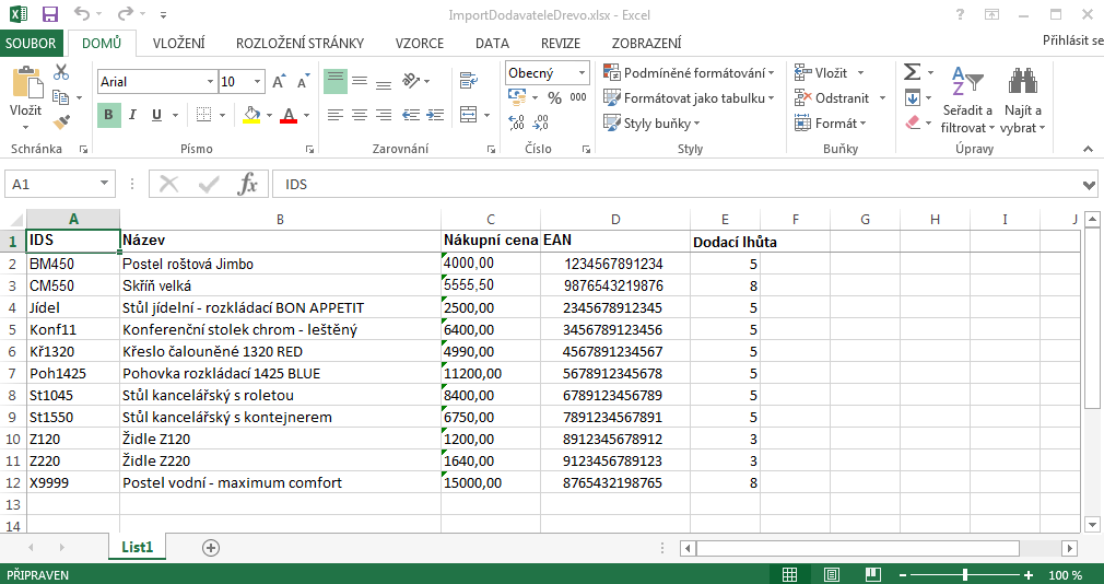 Import dodavatelů - Excel
